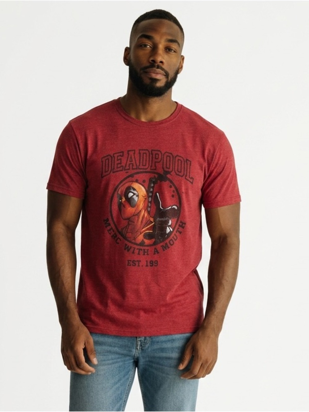 MARVEL (XL) Deadpool Short Sleeve Graphic Tee Red Crew Neck Cotton Blend - Picture 9 of 9